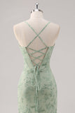 Corsetto verde floreale sirena pizzo posteriore abito da damigella d'onore con fessura