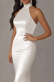 Halter Mermaid Stretch Satin Avorio Abito da sposa