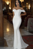 Paillettes bianche Off the Shoulder Mermaid Abito da sposa lungo