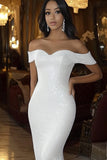Paillettes bianche Off the Shoulder Mermaid Abito da sposa lungo