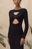Guaina nera Scoop Neck Cut Out Abito lungo formale