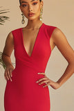 Abito formale senza maniche con scollo a V in raso rosso