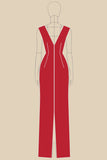 Abito formale senza maniche con scollo a V in raso rosso