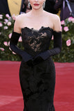 Pizzo nero tulle guaina Sweetheart Appliques Red Carpet Dress