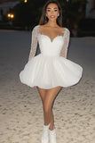 Organza bianca A Line Sweetheart maniche lunghe pizzo abito di laurea