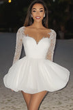 Organza bianca A Line Sweetheart maniche lunghe pizzo abito di laurea