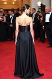 A Line Nero Senza Spalline Raso Fiocco Gala Dress con Spacco