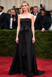 A Line senza spalline nero satin fiocco abito di gala