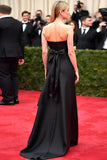 A Line senza spalline nero satin fiocco abito di gala