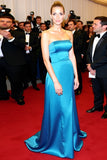 Guaina Blu Senza Spalline Raso Gala Dress