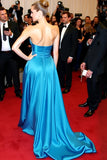 Guaina Blu Senza Spalline Raso Gala Dress