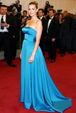 Guaina Blu Senza Spalline Raso Gala Dress