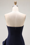 Navy Sweetheart A Line Abito da ballo a pieghe con fusciacca arruffata