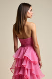 Corallo Tulle Tiered A Line Abito da ballo senza spalline con perline