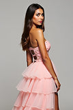 Blush Tiered Tulle senza spalline A Line Abito da Cerimonia