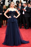 Abito di gala a linea A A Line Sweetheart in pizzo blu navy