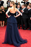 Abito di gala a linea A A Line Sweetheart in pizzo blu navy