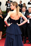 Abito di gala a linea A A Line Sweetheart in pizzo blu navy
