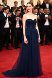 A Line Sweetheart Applique Navy Abito Lungo Gala