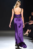 Viola scuro raso spalline spaghetti A-Line abito da sposa lungo ospite