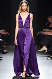 Viola scuro raso spalline spaghetti A-Line abito da sposa lungo ospite