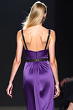 Viola scuro raso spalline spaghetti A-Line abito da sposa lungo ospite