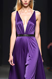 Viola scuro raso spalline spaghetti A-Line abito da sposa lungo ospite