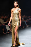 Glitter una spalla guaina dorato Gala Dress con fessura