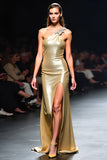 Glitter una spalla guaina dorato Gala Dress con fessura