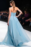 Elegante A Line Sweetheart increspato grigio blu Gala Dress