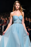 Elegante A Line Sweetheart increspato grigio blu Gala Dress