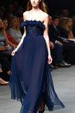 Navy Tulle senza spalline A-Line abito da sposa lungo con volant