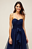 Navy Tulle Sweetheart A-Line abito da sposa lungo con volant