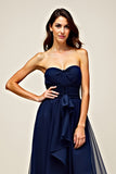 Navy Tulle Sweetheart A-Line abito da sposa lungo con volant