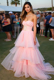 Blush arruffato una linea Sweetheart lungo abito di gala