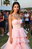Blush arruffato una linea Sweetheart lungo abito di gala