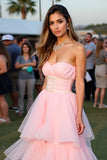 Blush arruffato una linea Sweetheart lungo abito di gala