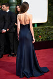 Navy Mermaid senza spalline increspato Abito di gala