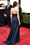 Navy Mermaid senza spalline increspato Abito di gala