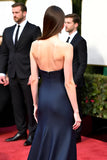 Navy Mermaid senza spalline increspato Abito di gala