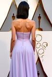 Elegante arruffato lilla arruffato una linea di abito da sposa ospite
