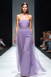 Lilla Tulle senza spalline A-Line abito da sposa lungo da sposa