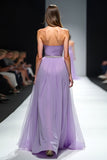 Lilla Tulle senza spalline A-Line abito da sposa lungo da sposa
