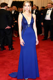 Royal Blue Deep V-Neck Guaina Paillettes Abito di Gala