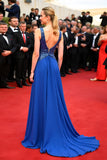 A Line Royal Blue Profondo Scollo A V Paillettes Abito di Gala