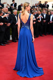 A Line Royal Blue Profondo Scollo A V Paillettes Abito di Gala