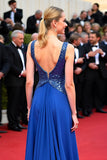 A Line Royal Blue Profondo Scollo A V Paillettes Abito di Gala