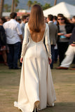 Albicocca A Line Round Neck Increspato Abito di Gala con maniche lunghe