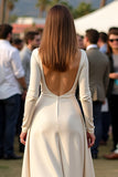 Albicocca A Line Round Neck Increspato Abito di Gala con maniche lunghe