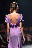 Viola con scollo a V A-Line increspato abito da sposa lungo ospite